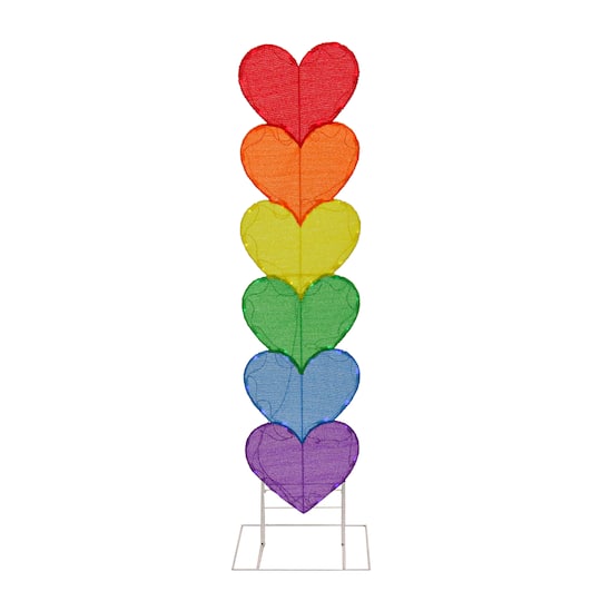 63&#x22; Valentine&#x27;s Day Collection Rainbow LED Pre-Lit Valentine&#x27;s Stacked Hearts Plug In Decoration